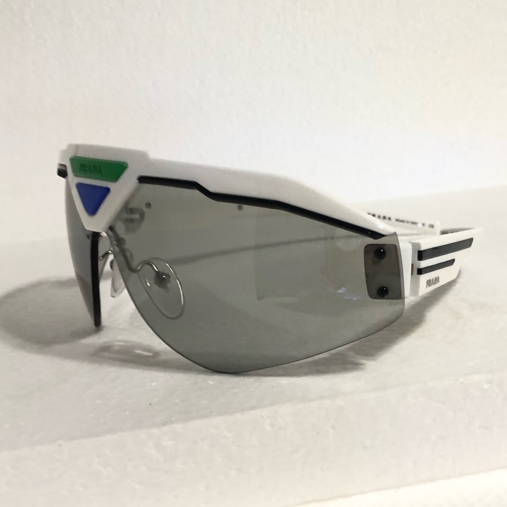 🆕 Prada white, blue & green Shield Sunglasses - Picture 8 of 16